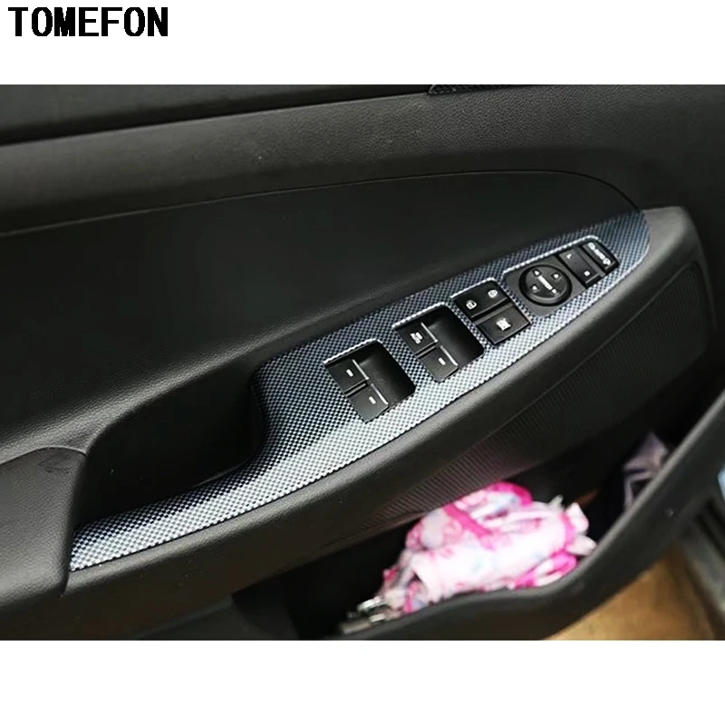 TOMEFON для hyundai Tucson ABS углеродное волокно краска для внутренней двери окна Bottons AC вентиляционное отверстие на выходе рамка отделка Чехлы для интерьера