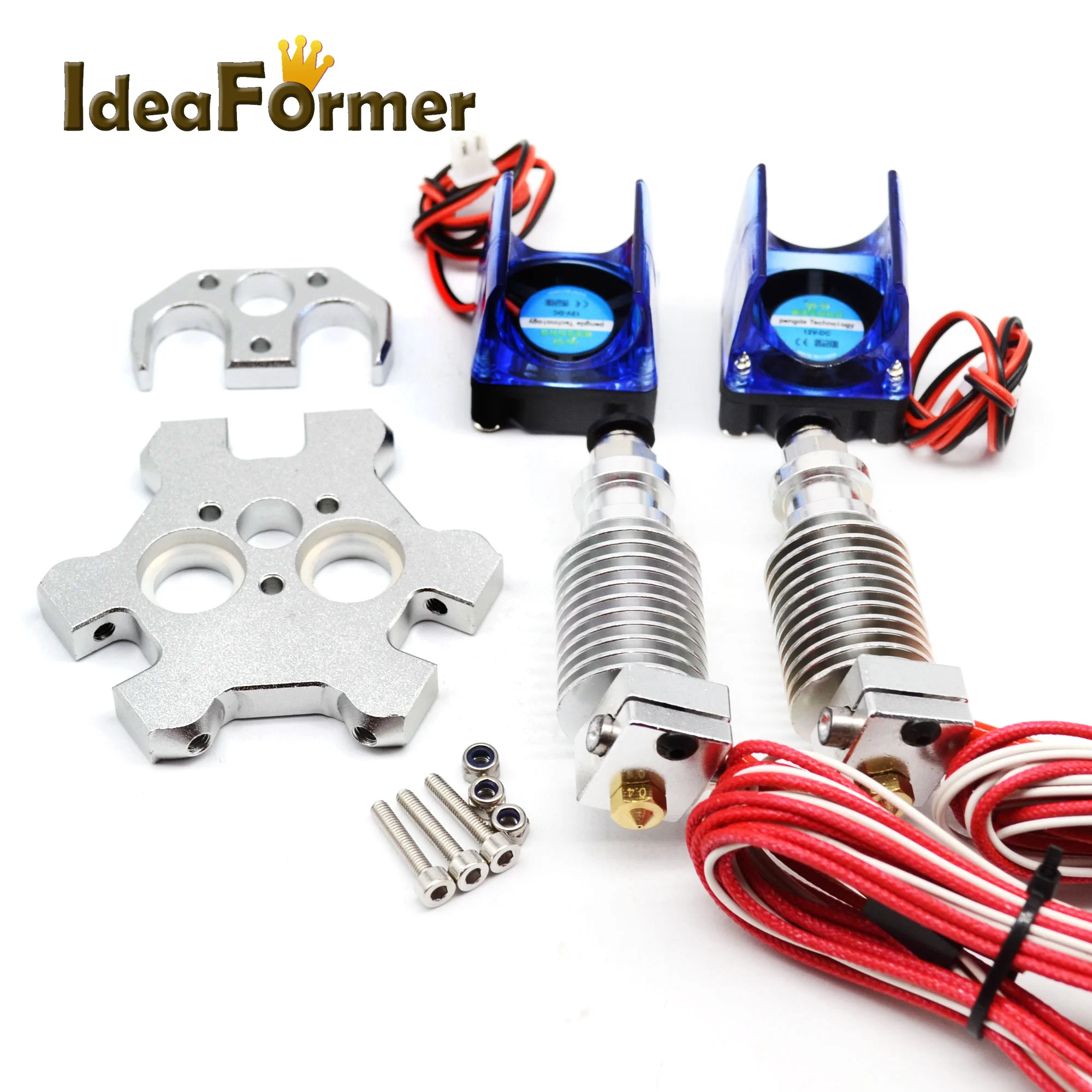 

3D Printer V6 Hotend Dual Head Extruder with 0.4mm Nozzle 12V Cooling Fan and Effector for 1.75mm Filament for E3D V6