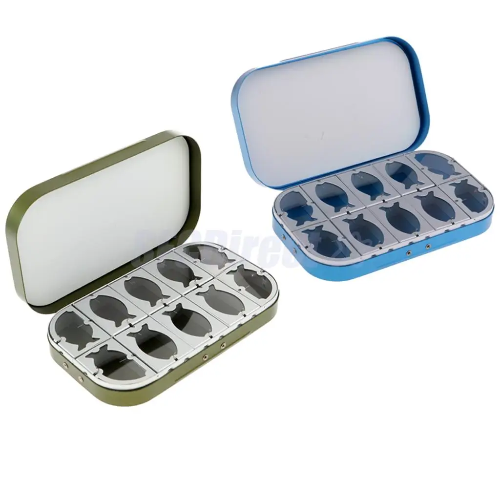

Aluminum Alloy 10 Compartments Fly Fishing Box Flies Lures Box 10 Clear Windows Fly Box with Foam, Fly Lure Box