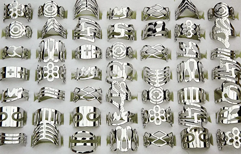 

50Pcs Adjustable Size Silver Plated Tattoos Finger Rings Toe Ring For Women Girl Mix Style Wholesale Jewelry Lot LR129