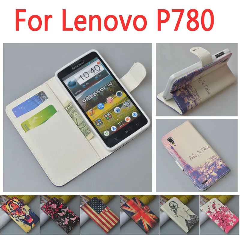 Business luxury leather case for Lenovo P780 P 780 flip cover case housing With card slot