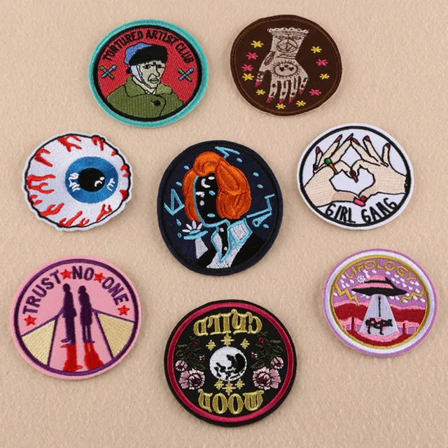 fashion brand logo patch round badge applique embroidery iron on