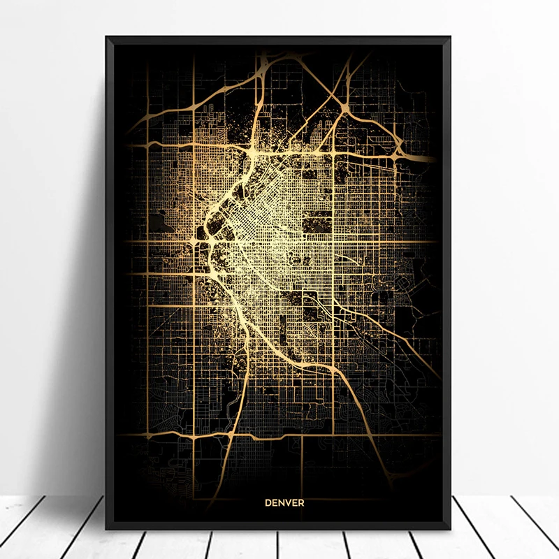 

Denver City Light Maps Custom World City Map Posters Canvas Prints Nordic Style Wall Art Home Decor