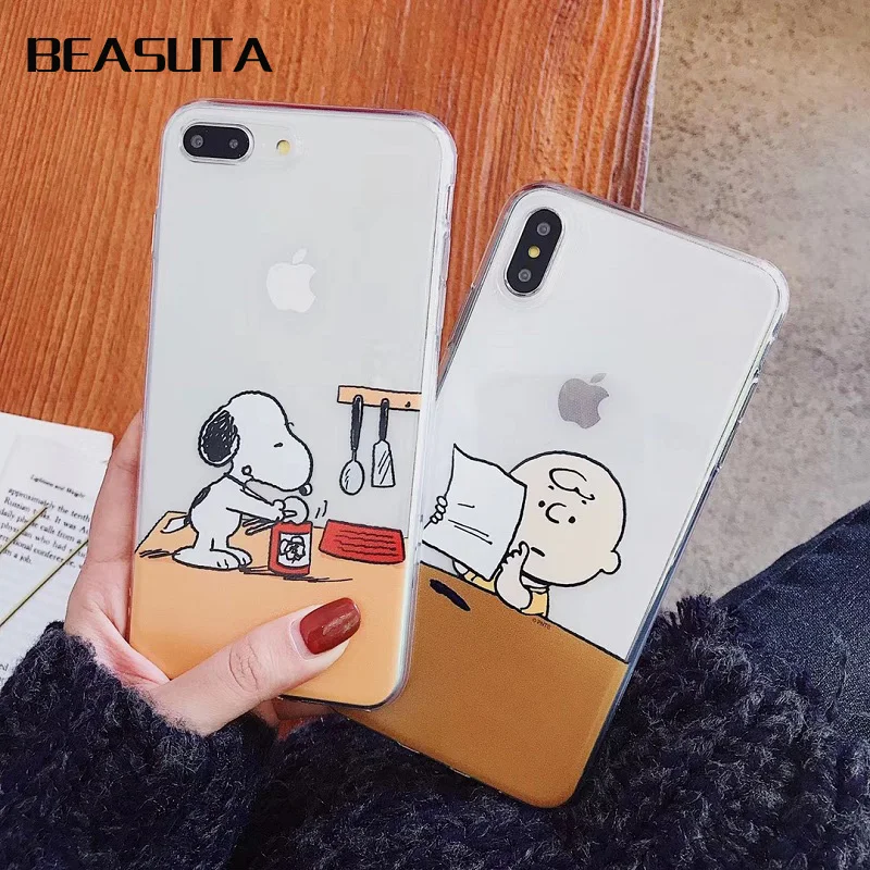 

Cartoon Snoopys Dog Air Pressure Drop All Full Soft TPU Clear Japan Printing Phone Cover For iPhone XS MAX XR X 6 7plus 8 Plus
