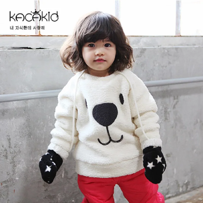 Kacakid winter children warm sweat Furry Bear Tops boys girls thicken velvet shirt kids cute soft coat baby cotton sweater