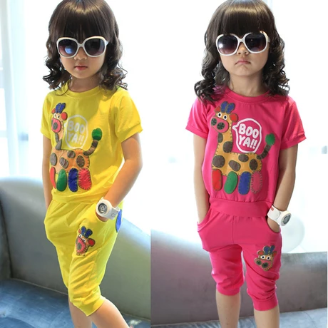 

New Summer Girls Clothing Set Kid Cartoon Fashion Suit 2PCS Cotton Cloth Set Children Cloth Suit Top T shirt + Pants