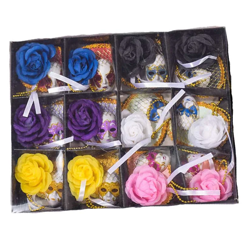 

Venice Mask with Hat Flower Fridge Magnet Home Decor Tourist Souvenir Wedding Return Gift Pink Blue 12pcs/lot DEC400