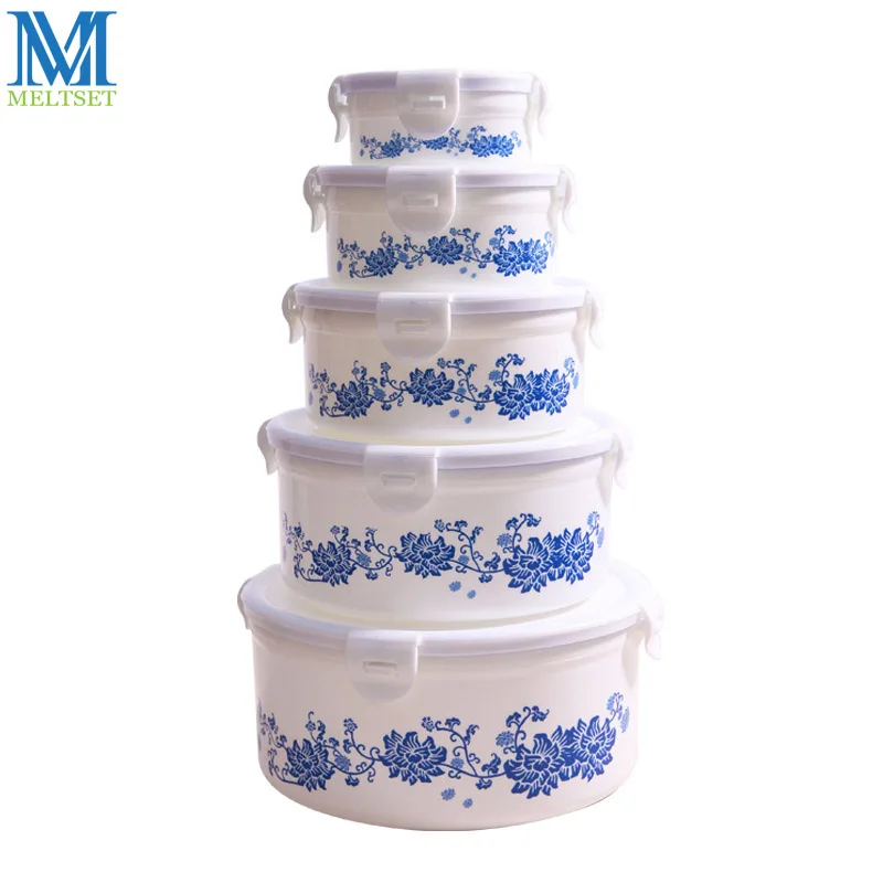 Chinese Style Food Container Printing Flower Refrigerator Crisper Box Fruit Vegetable Food Preservation Plastic Storage Box