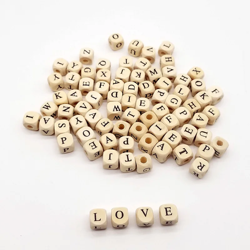 

100pcs Natural Wooden Alphabet 10mm Beads A-Z Letter kralen beads for bracelets Spacer Baby Smooth Teether Jewelry Pacifier DIY
