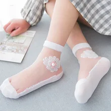 6 пар/лот, летние носки для девочек, сетчатые стильные Дышащие носки для малышей, модные эластичные носки с жемчужинами и кружевными цветами для детей 1-10 лет