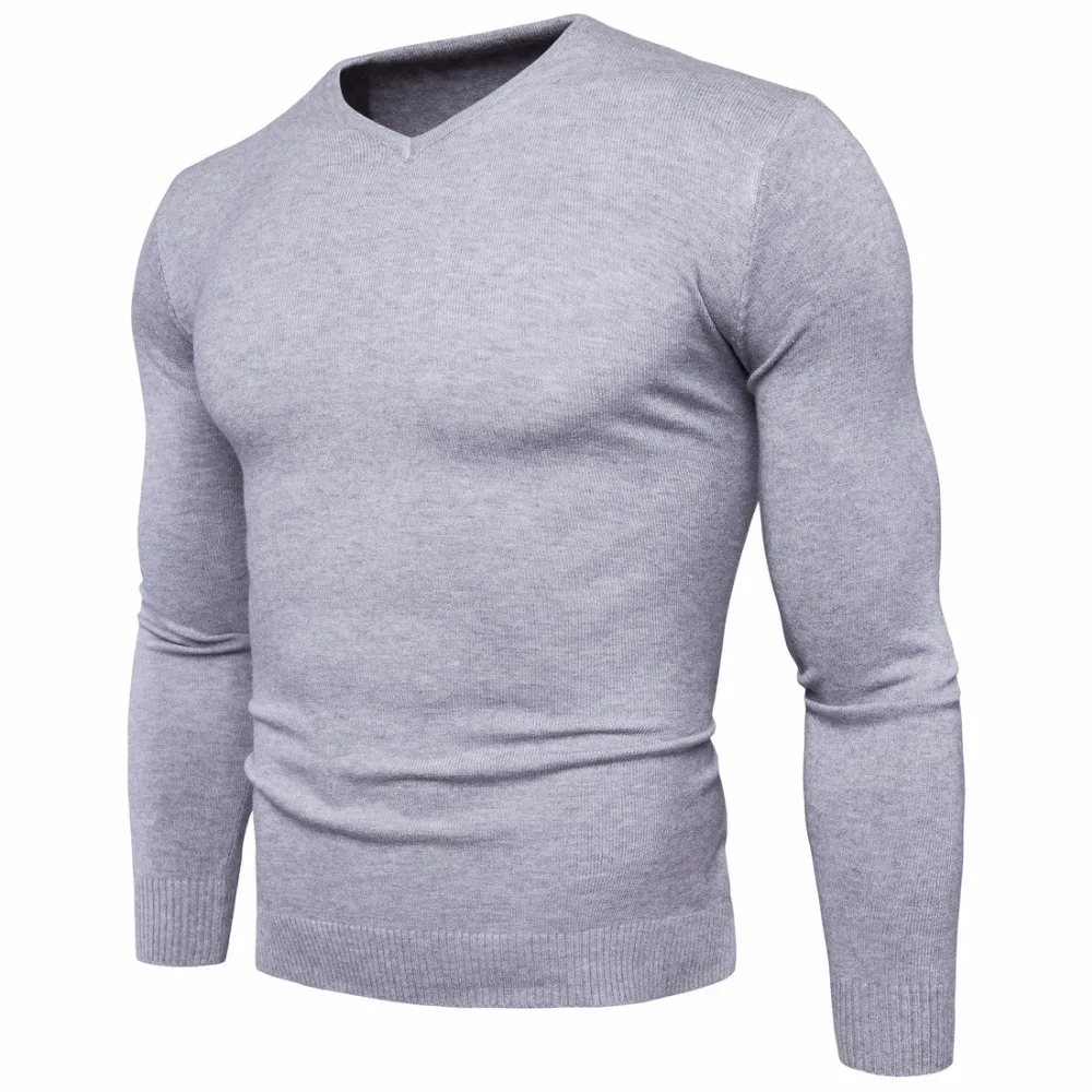 

Spring Autumn Men's Cotton V-neck Sweater Plus Size Fashion Slim Fit Solid Knitted Long-sleeved Pullovers Sweater Men Tops M-2XL