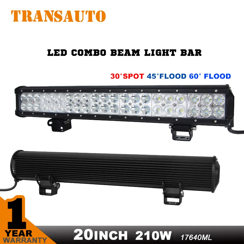 TRANSAUTO 20 Inch LED Light Bar 210W LED Work Light Fit for 4x4 Truck SUV ATV Combo Beam 12V 24v Trailer Offroad Driving Light
