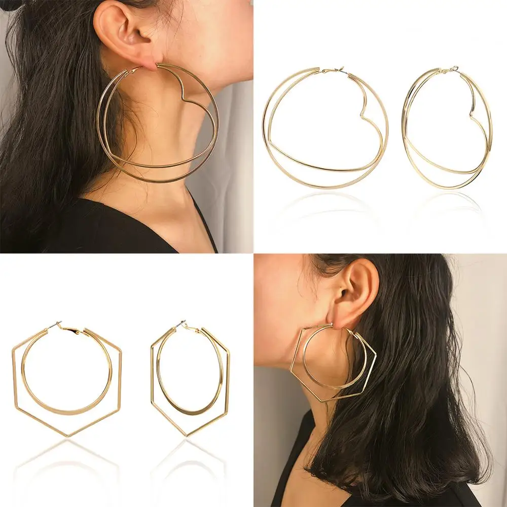 

Sexy Round Heart Ear Ring Geometric Earrings Fashion Hollow Punk Simple Gold Big Exaggerated Wlid Earrings For Women Gifts