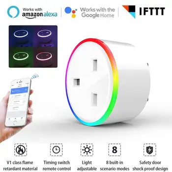 

UK Plug Alexa WIFI Control Socket Wireless Smart Control Phone Timer Switch RGB LED Light Works With Alexa Google Online Upgrade