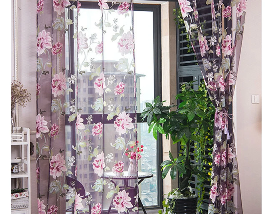 Цветочные тюлевые занавески, современные прозрачные ткани, фиолетовый домашний текстиль, занавески на дверь для кухни, короткие занавески, занавески на окна для гостиной