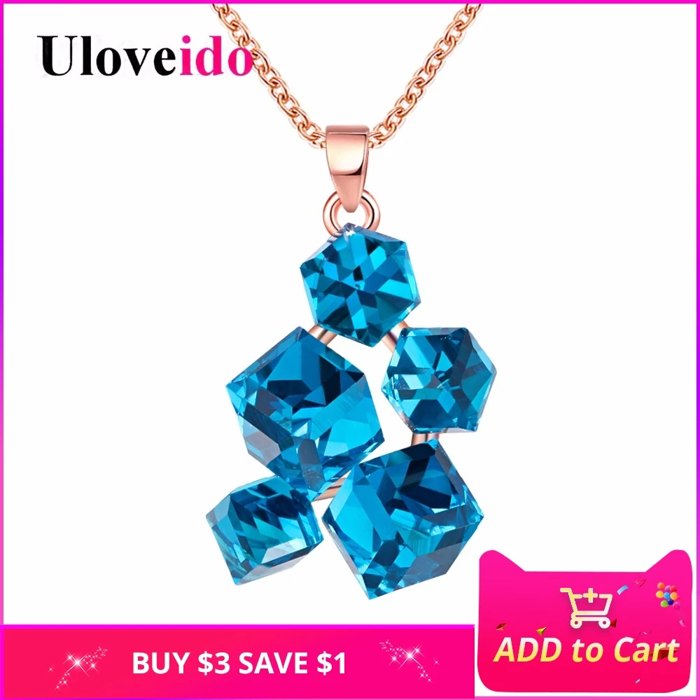 

Uloveido Geometric Necklaces & Pendants Rose Gold Color Necklace Women Pendant with Blue Stones Suspension Sale Jewellery GR125