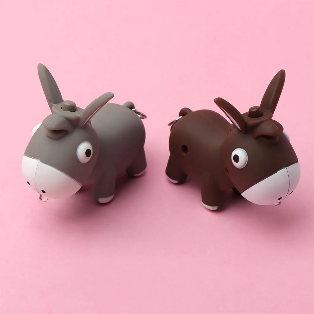 

1 PC Cartoon Donkey Animal Shape Key Chains LED Light with Sound Key Ring Mini Flashlight
