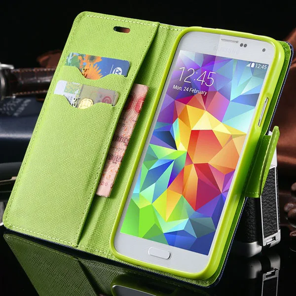 S4/S5 Luxury PU Leather Case for Samsung Galaxy S5 SV I9600 Wallet Holster Phone Back Cover Bag for Samsung Galaxy S4 SIV I9500