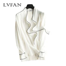LVFAN Осень Новые женские шелковые OL рубашки с длинным рукавом галстуки-бабочки ленты белые черные роскошные рубашки