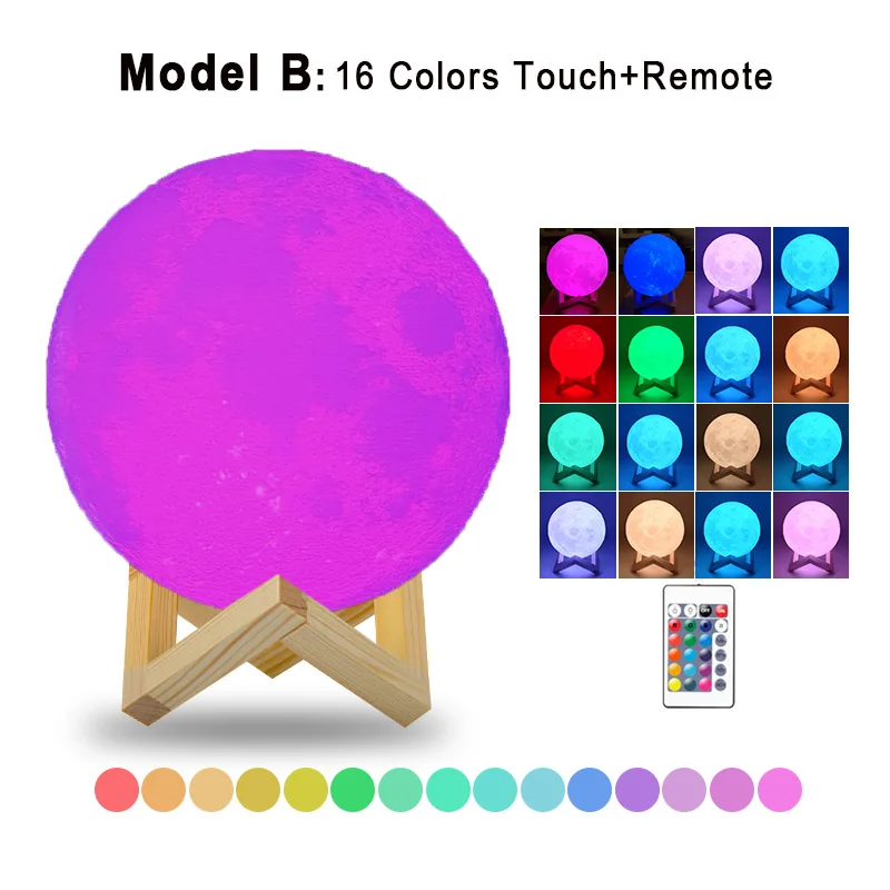 Прямая поставка 3D печать Луны лампы 20 см 18 см 15 см Красочные Изменение Touch USB светодио дный Night Light Home Decor креативный подарок - Испускаемый цвет: 16 Colors