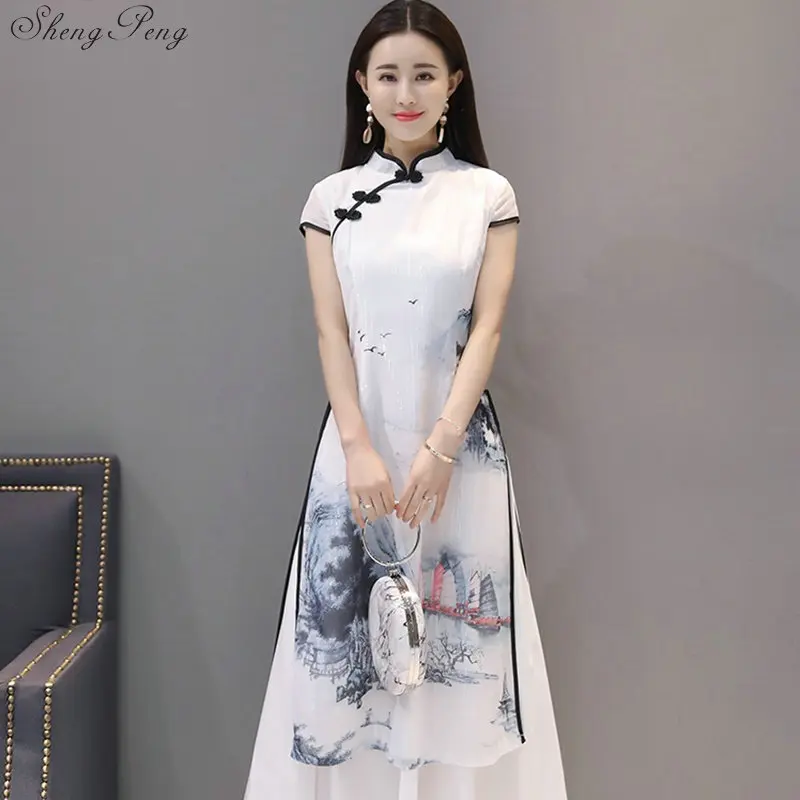 Аозай кружева qipao китайская женская одежда Ципао с коротким рукавом платье цветочный qipao для женщин Q203