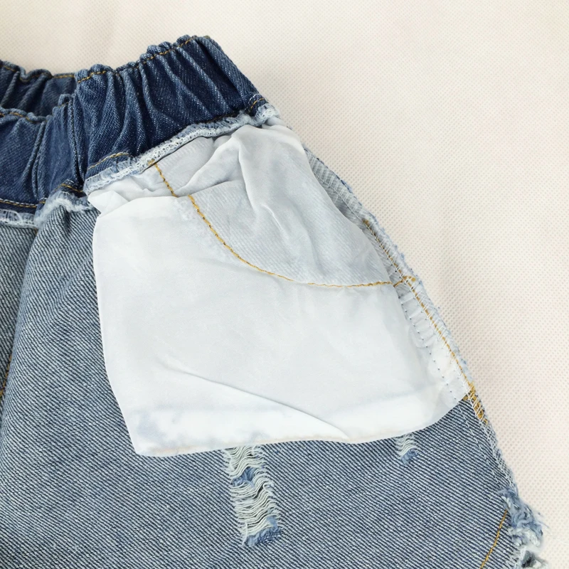 Летние кружевные джинсовые шорты для девочек милые с дырками детские короткие