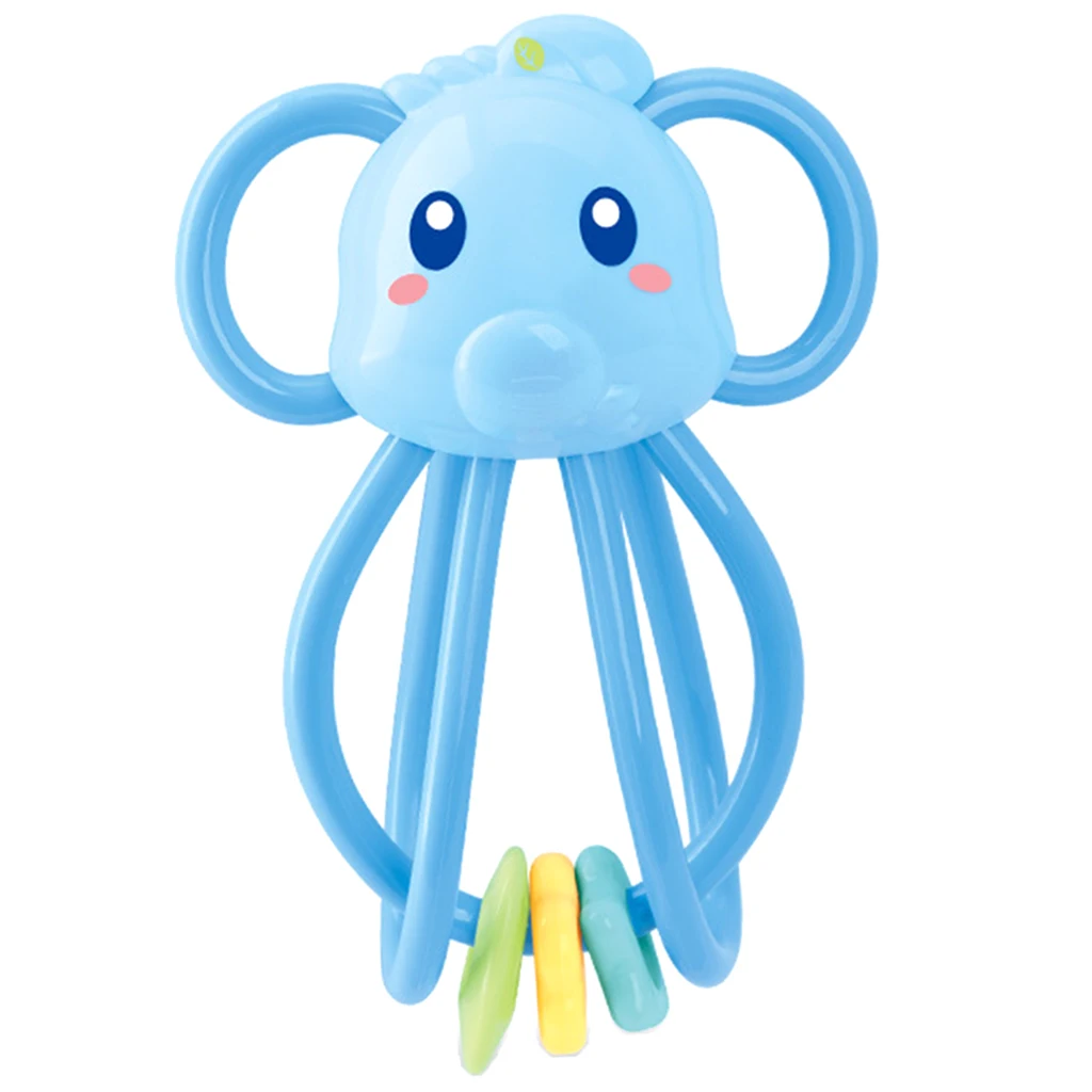 Baby Teether Ring Handbell Rattle Montessori Teething & Grasping Developmental Sound Toy for Infant Toddler - Elephant
