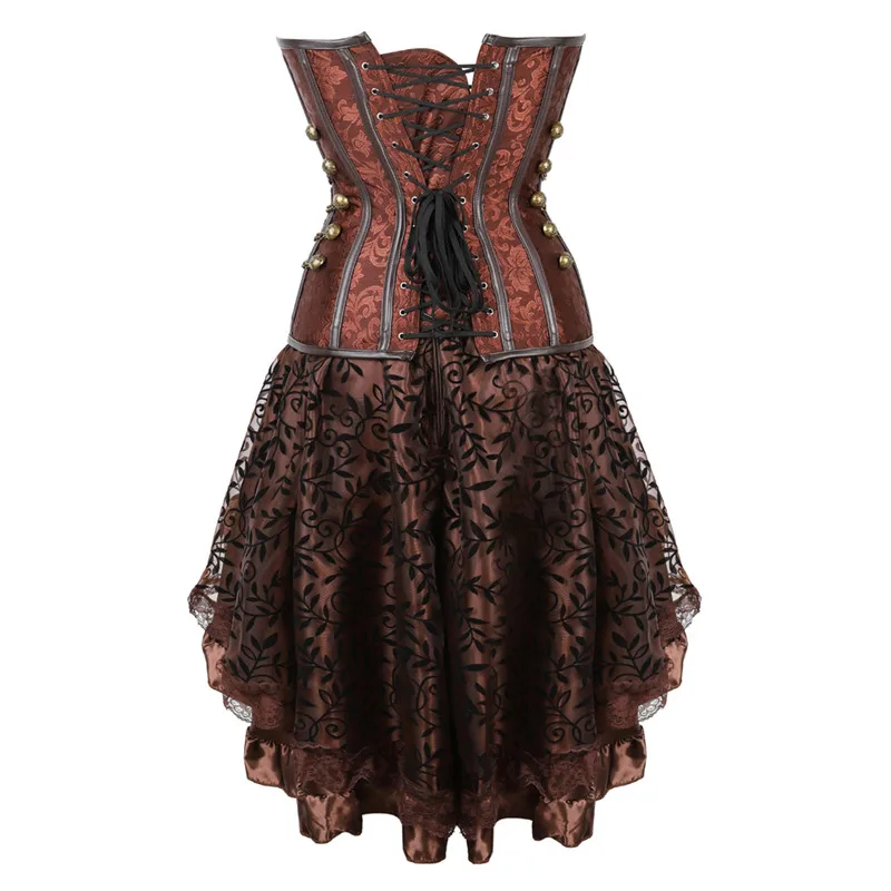 Женское готическое платье-корсет в стиле стимпанк из парчи на шнуровке, корсеты и бюстье с многослойной юбкой
