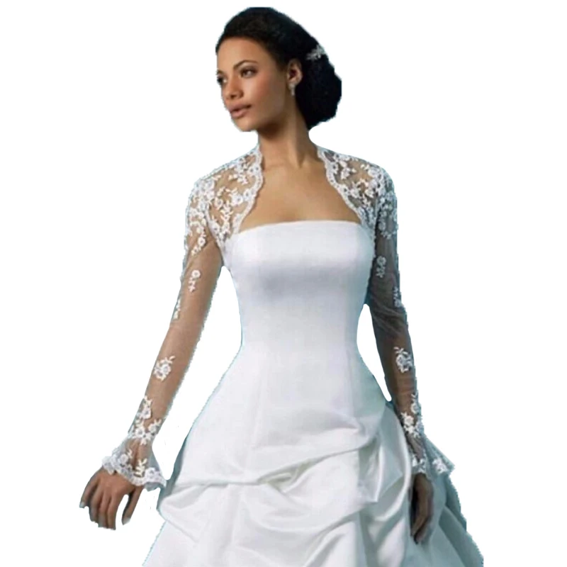 Fashionable 2017 Long Sleeve Bridal Wraps Ivory Lace