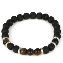 8 мм черная лава Tigereye жемчуг Йога энергетические бусины браслеты с орнаментами