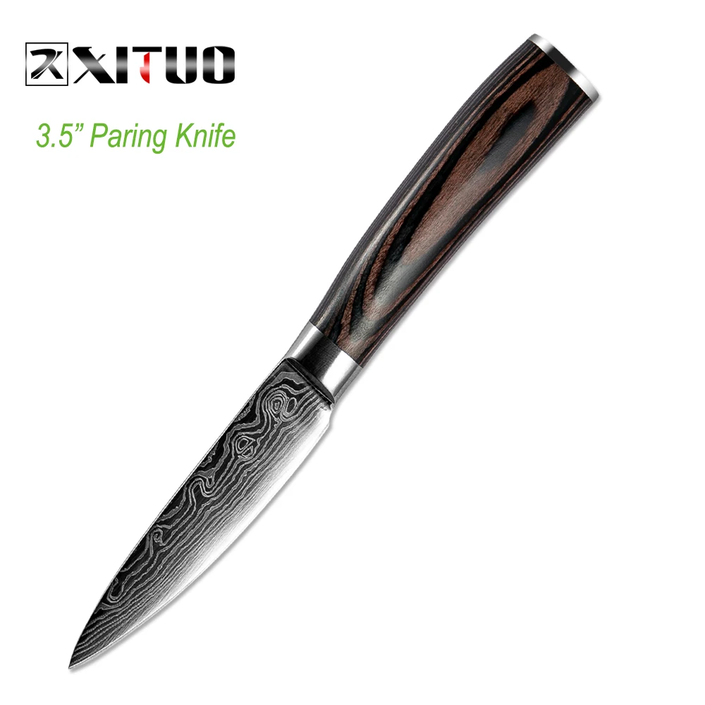 

XITUO 3.5 inch Utility kitchen Knife laser Japanese Damascus Pattern Paring Knives Santoku Peeling Knives Chef Knife tool gift