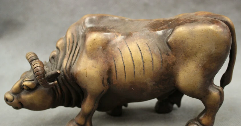 

song voge gem S2582 8" Folk Chinese Pure Bronze Year Zodiac Wealth Buff Bull Ox Statue Sculpture