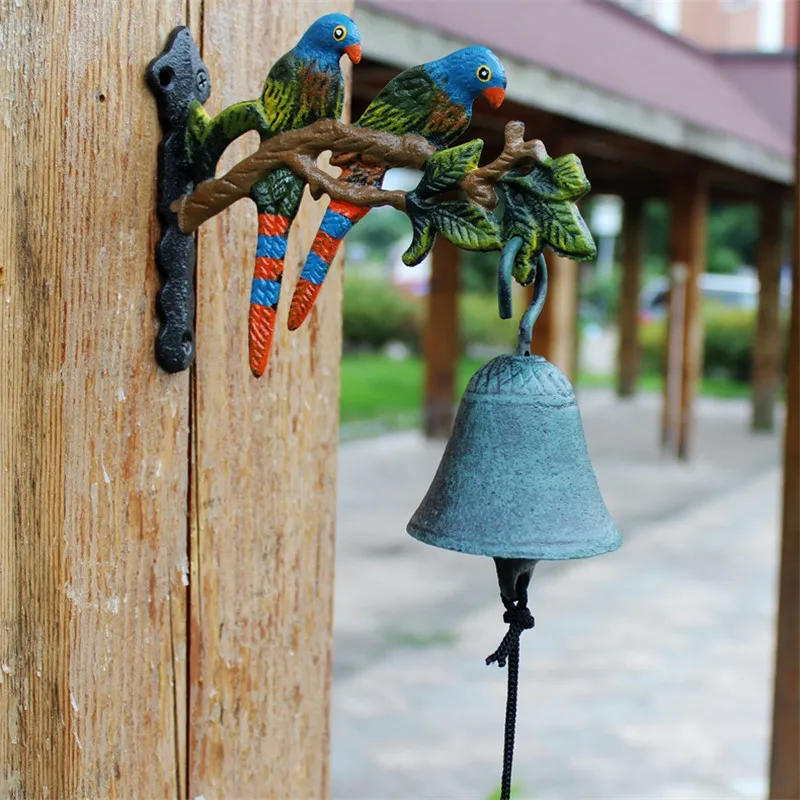 Чугунный подвесной попугай Добро пожаловать обеденный звонок настенный деревенский металлический крафт винтажный дверной звонок для дома дачного фермы