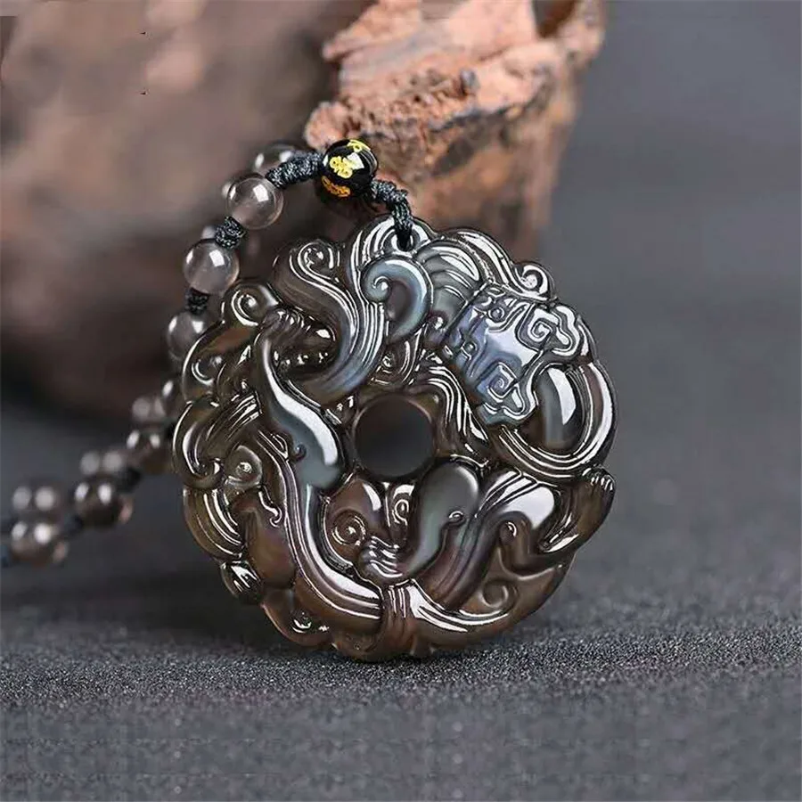 

100% Genuine Natural Rainbow Light Ice Obsidian Pendant Gemstone Pi Xiu 45mm Carving Design Natural Stone Necklace Drop Shipping
