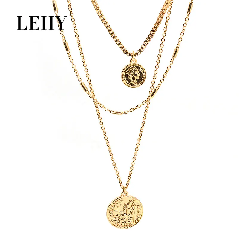 LEIIY Fashion Women Gold Color Unique Chains Layered Necklace Queen