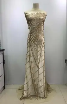 

New design embroidered tulle mesh Lace Fabric with sequins For wedding dress CiCi-101915 African lace fabric