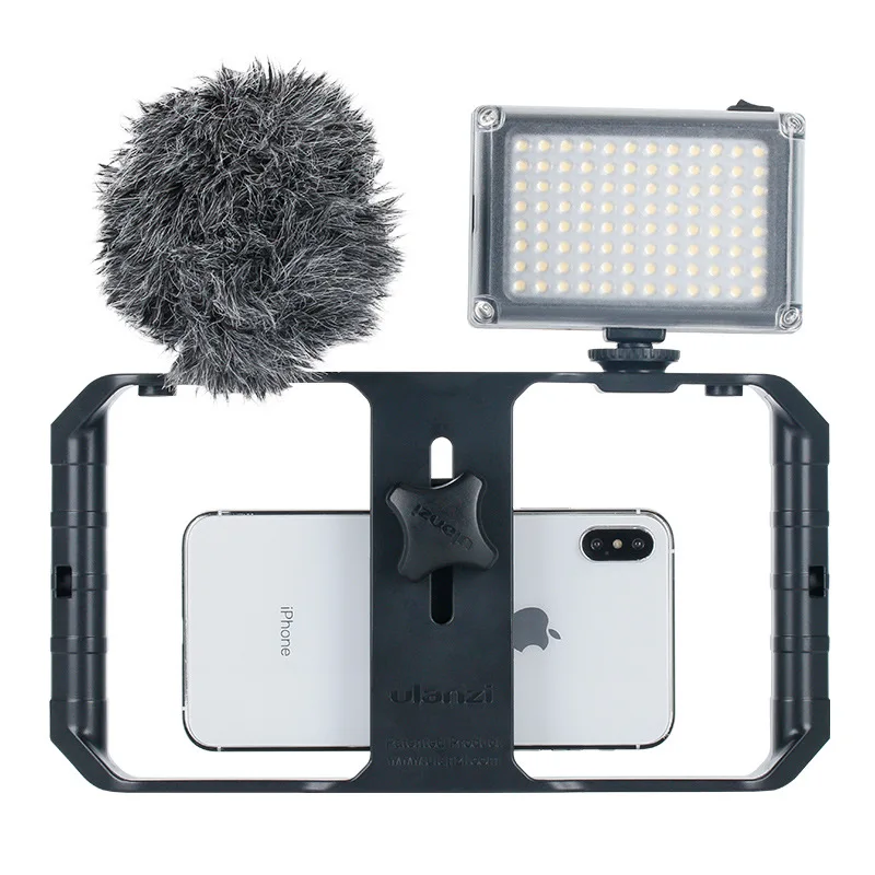  Smartphone Video Rig + 96 LED Light + Boya by-MM1 Microphone Filmmaking Recording Vlogging Rig Case