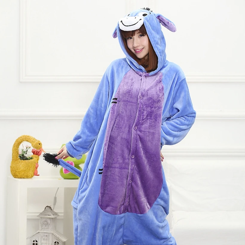 Взрослое животное пижамы Kigurumi Burro комплект комбинезон на молнии зимний унисекс мультфильм пижамы