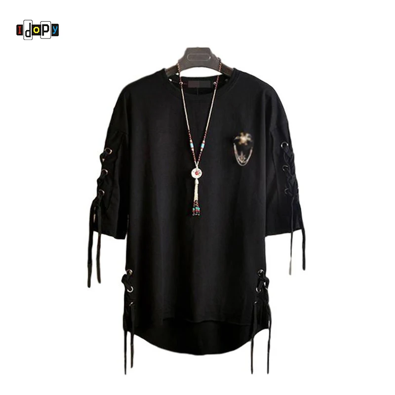 Idopy Korean Fashion Men`s Street Style Lace Punk Gothic Pullover Designer Steampunk Hem Hip Hop Sweatshirts Shirts Tees Idopy Korean Fashion Men`s Street Style Lace Punk Gothic Pullover Designer Steampunk Hem Hip Hop Sweatshirts Shirts Tees
