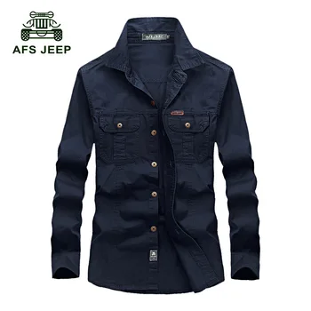 

AFS JEEP Brand Men Combat Military Shirts Long Sleeve 100% Cotton Mens Autumn Casual Shirts Camisas Plus Size M-6XL 1388
