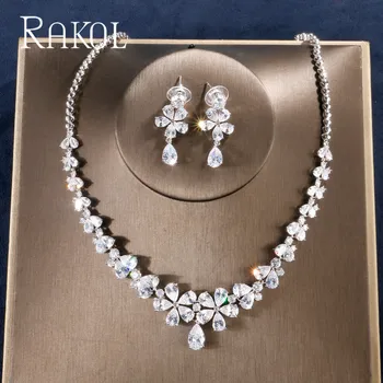 

RAKOL Top Quality Luxury Flower Shape Cubic Zirconia Jewelry Sets for Elegant Women Brides Wedding Party Dinner Dress RS74556