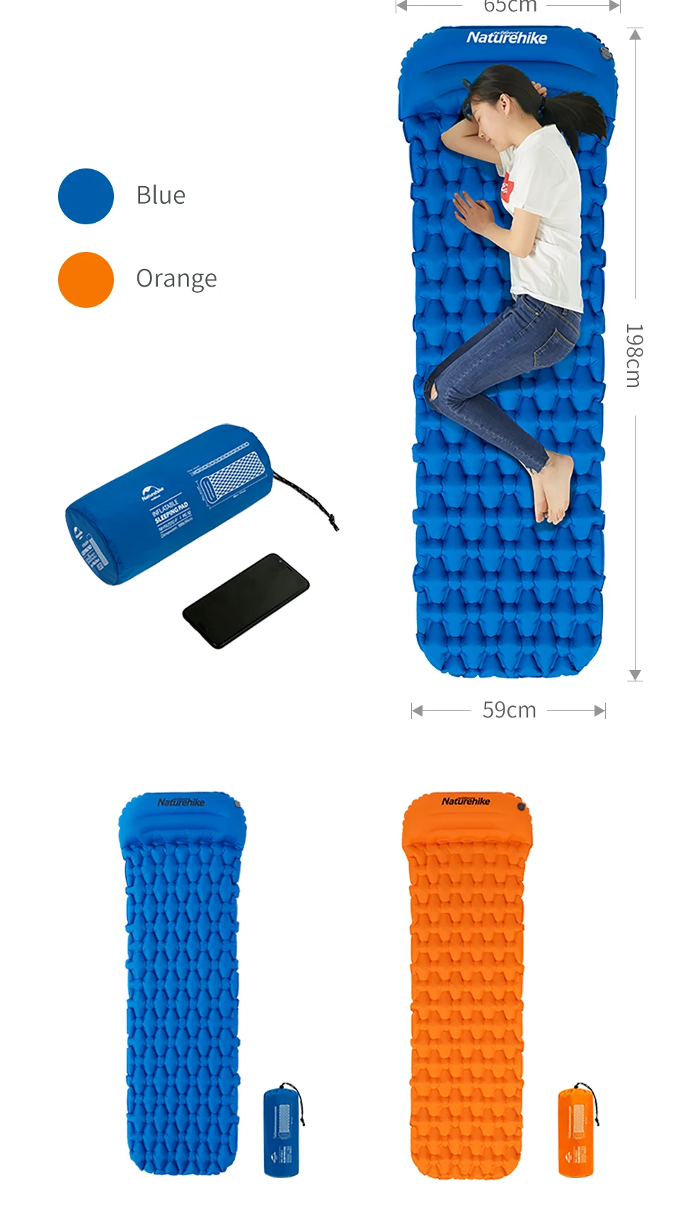 Almofada de Dormir Naturehike Náilon Acampamento Esteira Leve Moistureproof Colchão ar Inflável Portátil Nh19z012-p Tpu 10 Esteira de acampamento
