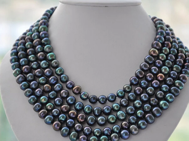 

FREE SHIPPING>>>@@ > N2818 LONG 10mm round PEACOCK BLACK Freshwater pearl necklace 100inch