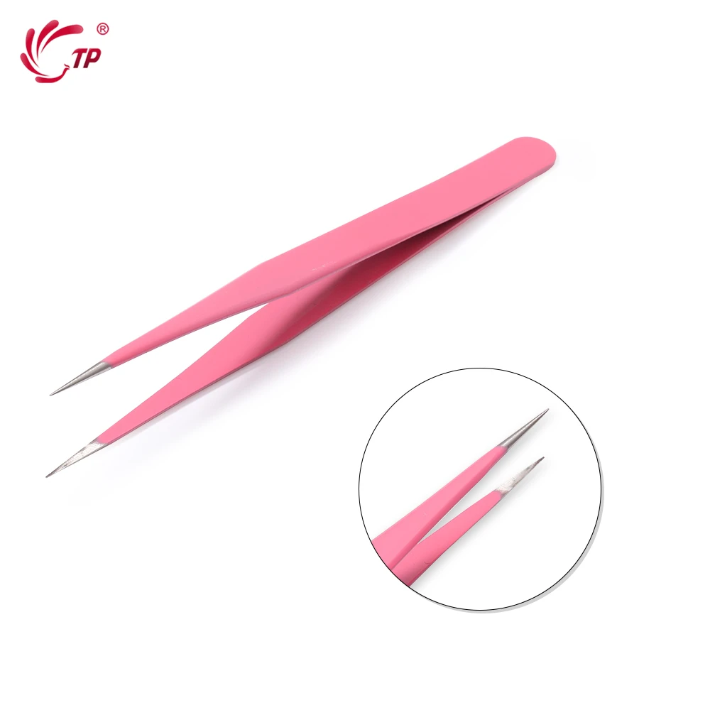 

TP Tweezers Straight Bend Pink for Professional Eyelash Extensions Nail art tools tips Precision Stainless Dead Skin Nipper