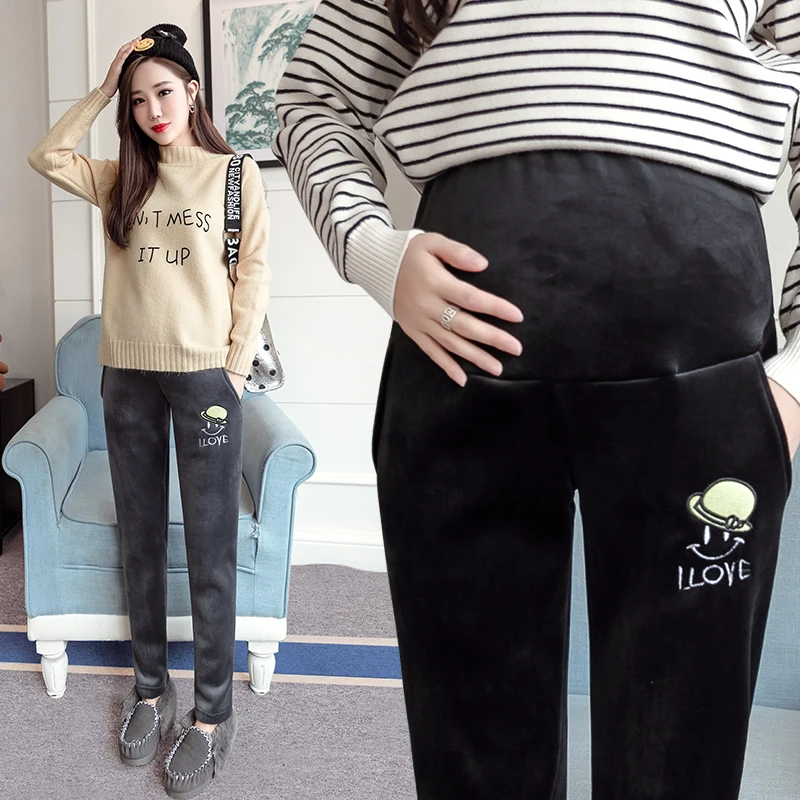 3503# Thicken Warm Golden Velvet Maternity Pants 2018 Winter Fashion Pants Clothes for Pregnant Women Pregnancy Belly Trousers