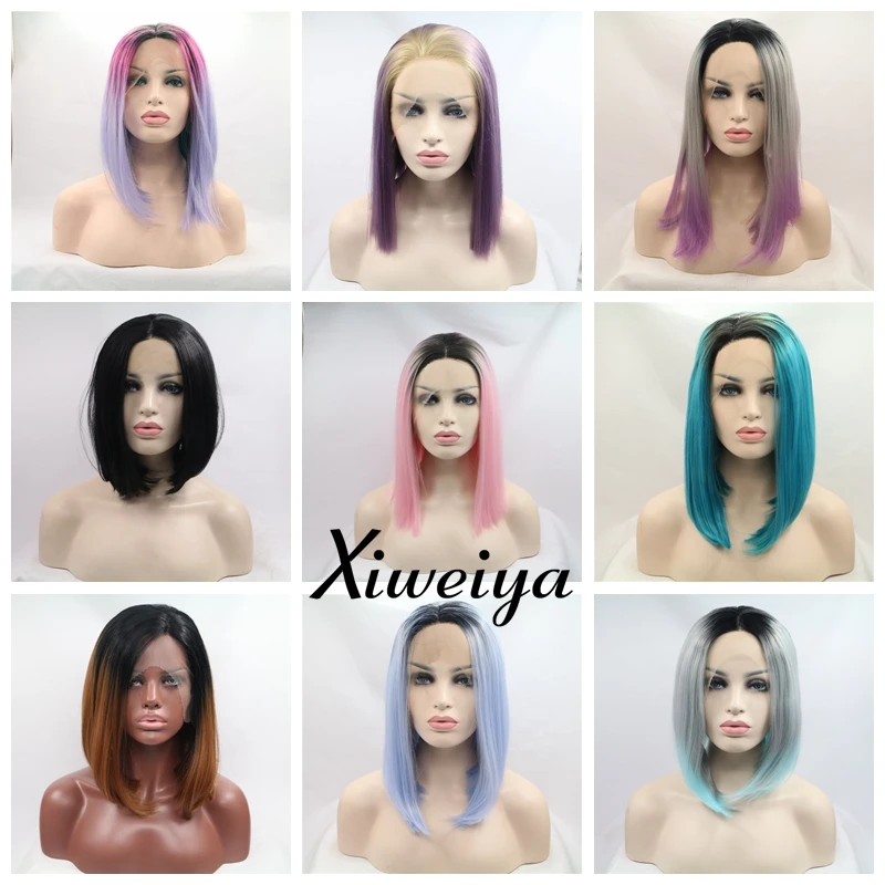 Xiweiya шелковистые прямые Омбре светильник блонд до розовый синтетические парики на кружеве термостойкие волокна для женщин средняя часть Длинный розовый парик