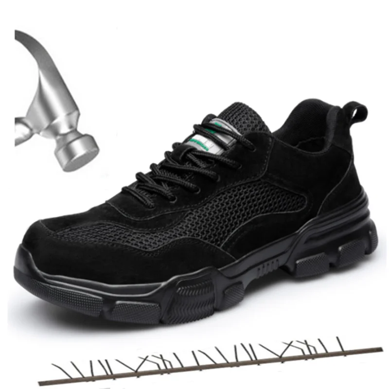 

Unisex Work Boots Genuine Leather Men Safety Shoes Steel Toe Cap Breathable Comfortable Soft Lightweight Retro Tactical Boots