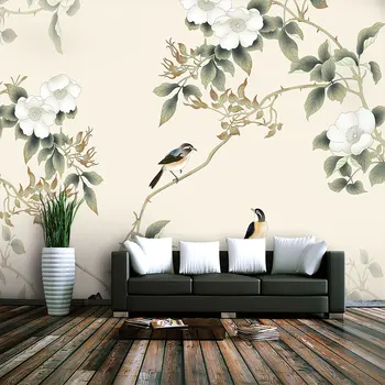 

3d wallpaper new Chinese style flower blooms magpie living room TV background wall design - waterproof wall covering