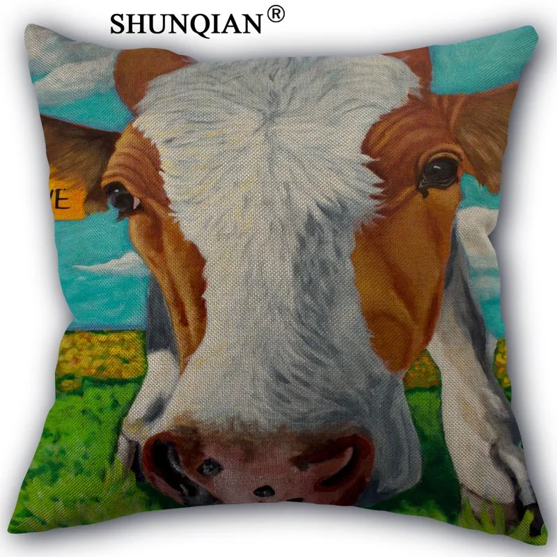 Custom cow pillowcase Custom Cotton Linen Throw Pillow Cover Pillowcase