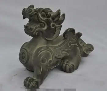

S01190 China fengshui Bronze Guardian Phylactery Dragon Pixiu Unicorn fly Beast statue